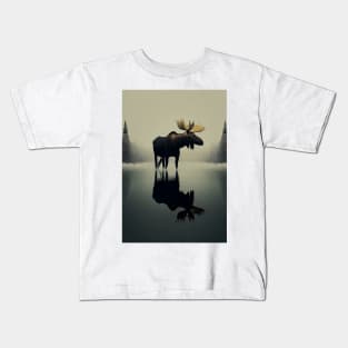 Swedish Minimalism Winter Moose Reflection Art Print Kids T-Shirt